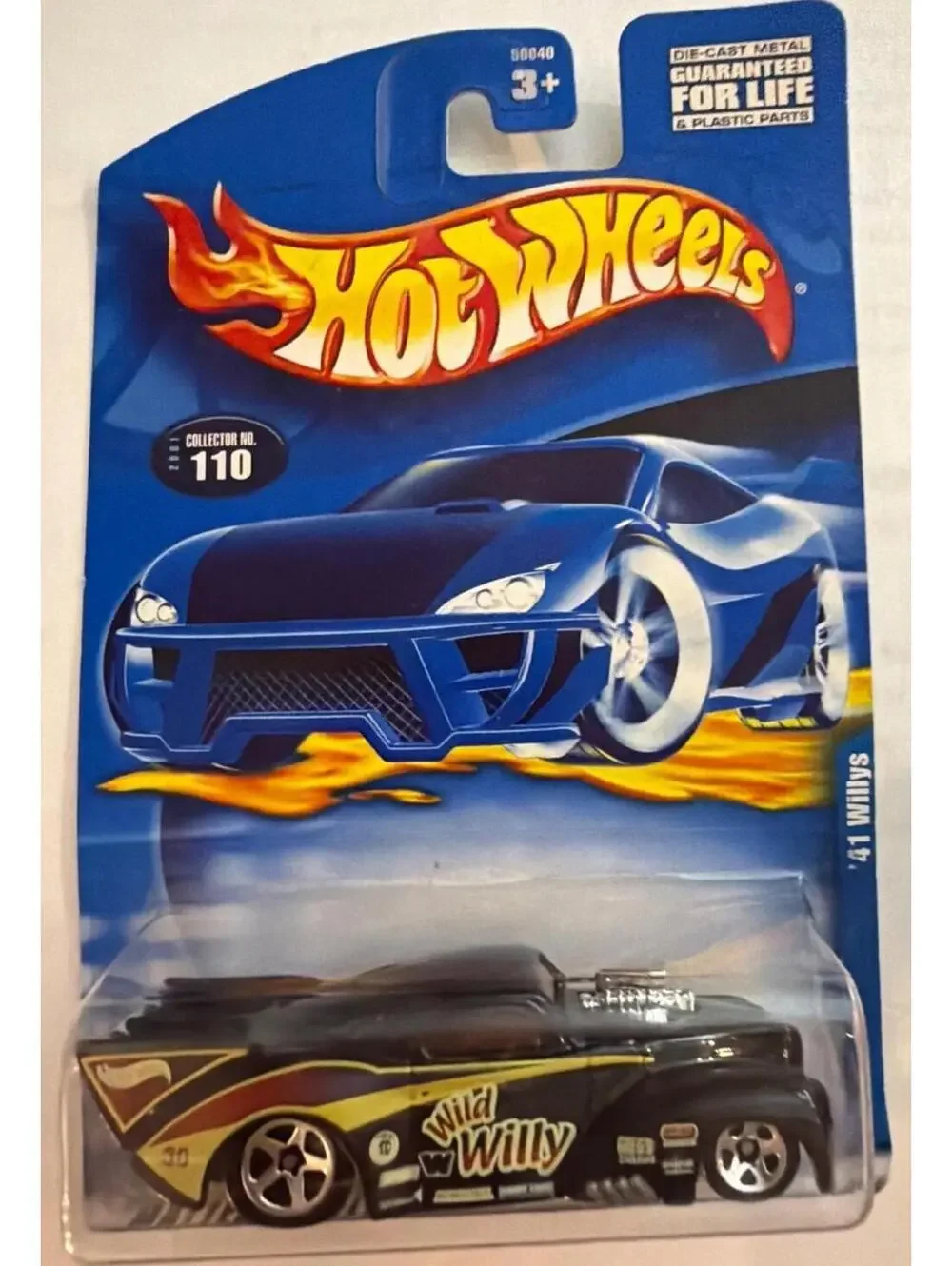 Hot Wheels 41 Willys Wild Willy Die-Cast Car 1:64 Scale Black & Yellow Flames Co